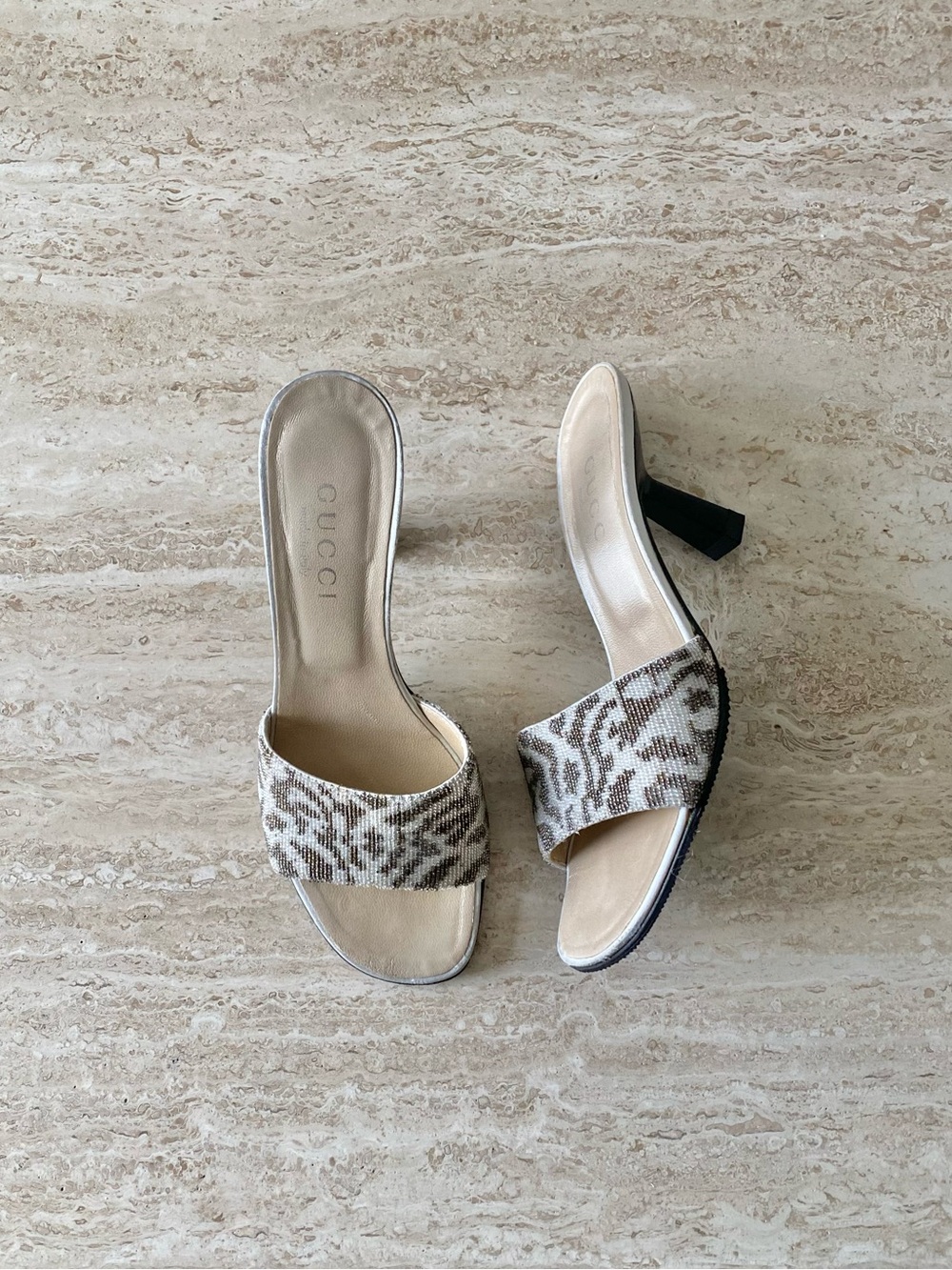 Vintage Gucci Tom Ford-era Beaded Snake Mule Sandal Heels